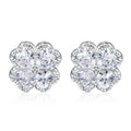 Silver zircon earrings with four-leaf clover and heart-shaped design in white gold colour