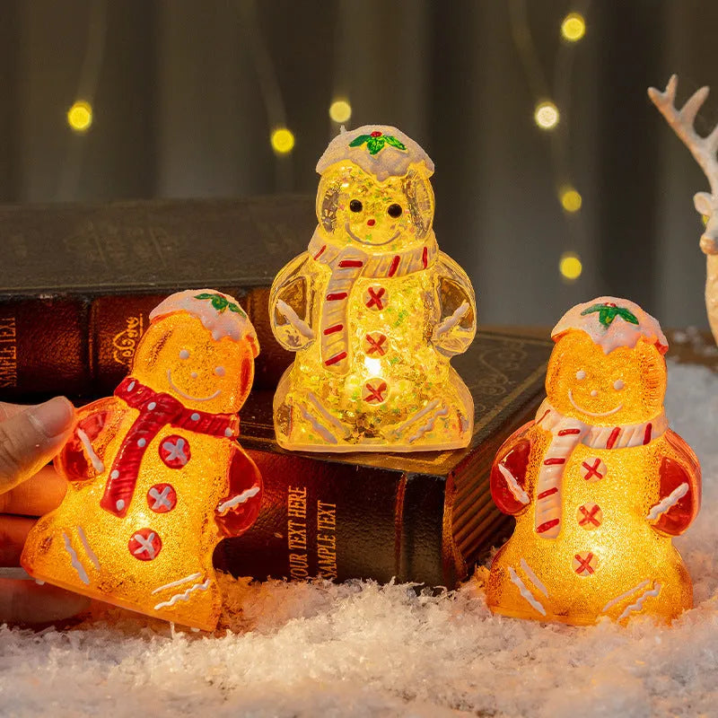 LED glowing Christmas gingerbread man snowman ornament with plastic construction and coloured scarf