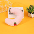 Cartoon half moon shaped U-shaped fabric pillow for cats in blue, pink, white, and yellow colour options