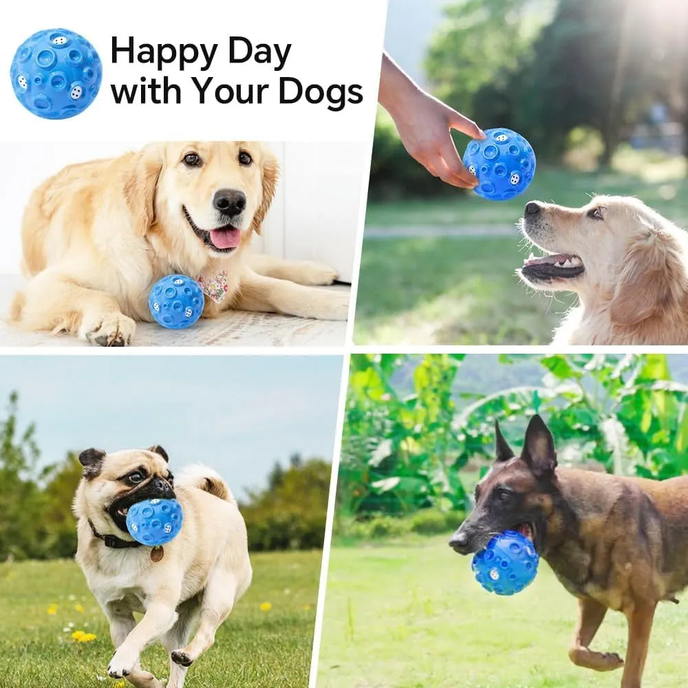 Durable natural rubber dog toy ball with squeaky sound for aggressive chewers in black blue green orange yellow