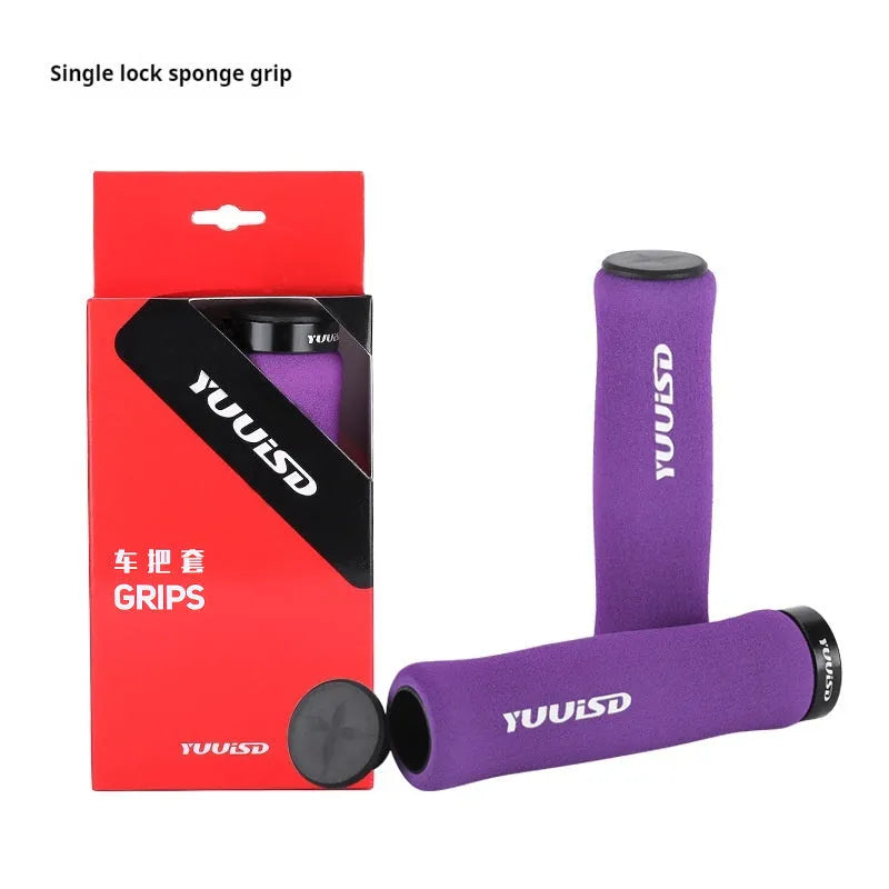 Mountain bike soft sponge handle covers in black, purple and biange colours showing ultra-light 41g design