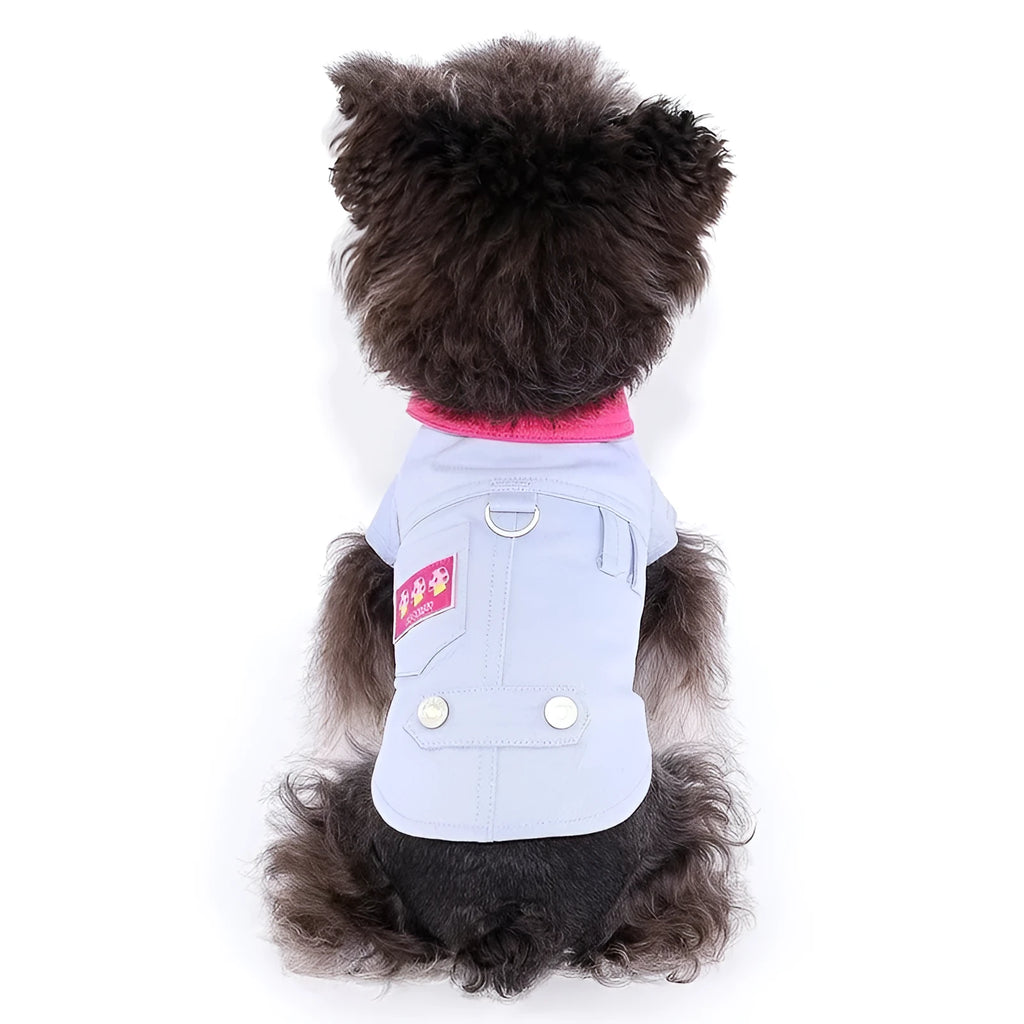Blue and purple polyester dog vest with traction rope ring for small dogs in summer