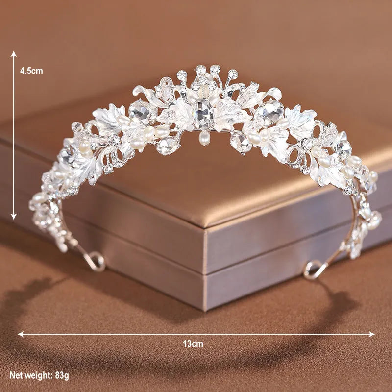 Alloy pearl crown headdress with electroplated finish in gold or silver colour