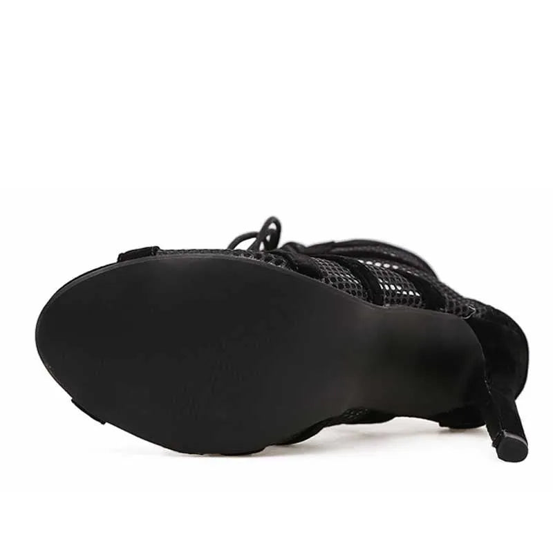 Black suede women's lace-up high heel shoes with 11.5cm heel