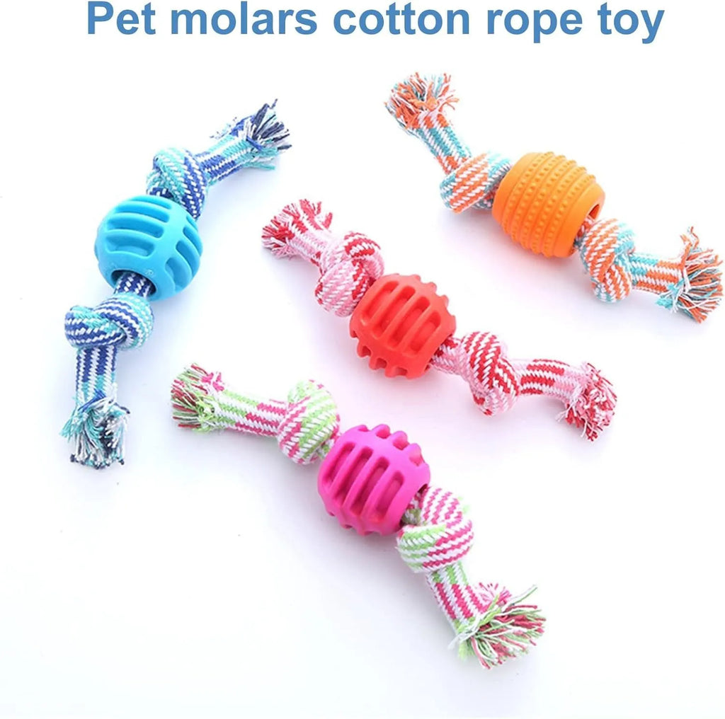 Blue dog chew toy with ropes and textured molar design for teeth cleaning