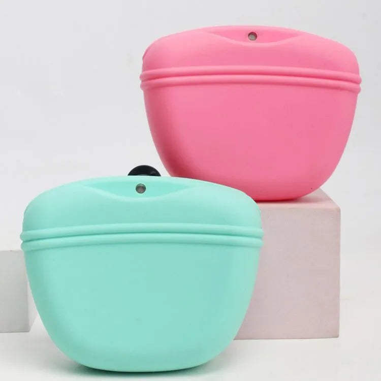 Silicone dog training treat pouch with clip and magnetic closure in assorted colours