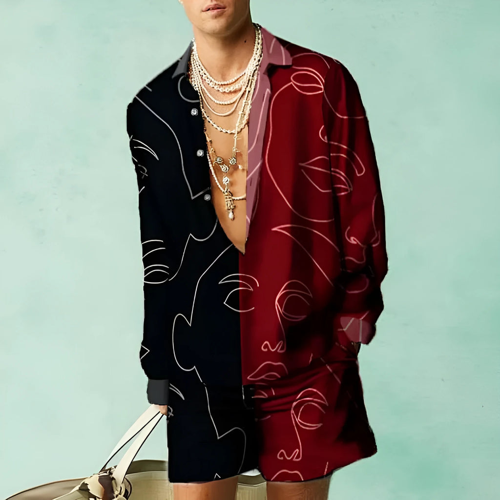 Casual summer shirt and shorts set in slim fit design with long sleeves