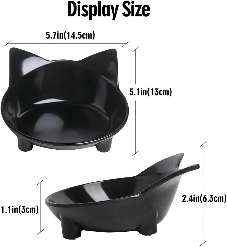 Shallow black cat bowl with non-slip rubber base for whisker relief feeding