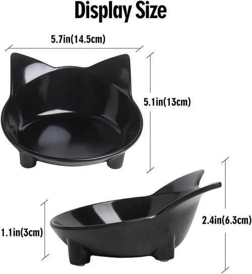 Shallow black cat bowl with non-slip rubber base for whisker relief feeding