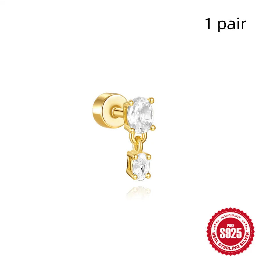 S925 sterling silver flat column thread ear bone stud in a gold-tone finish.