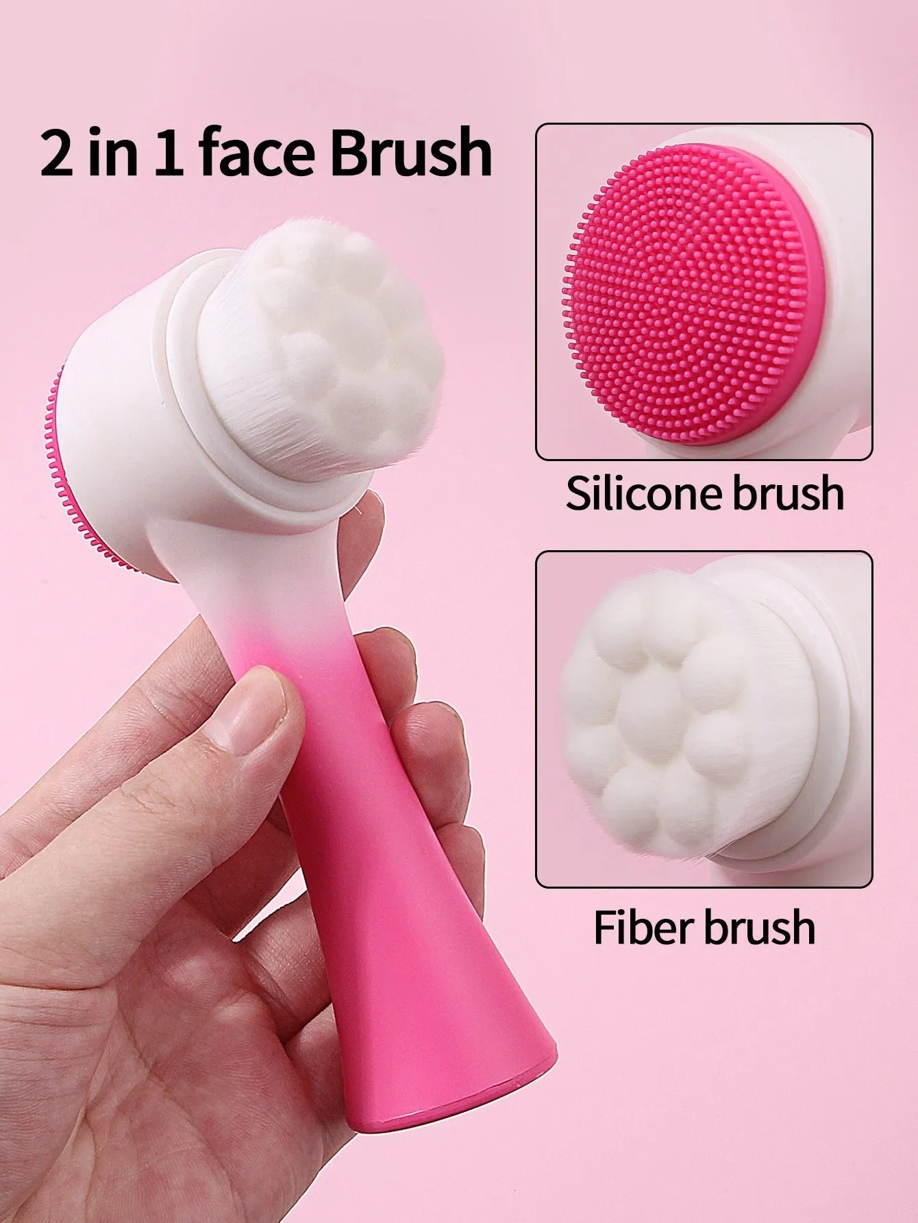 Facial brush and coral fleece hair band set in purple colour with plastic handle and nylon bristles