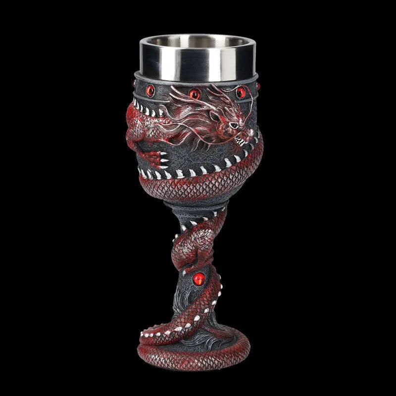 Red wine glass with Chinese dragon design in stainless steel, 200ml capacity