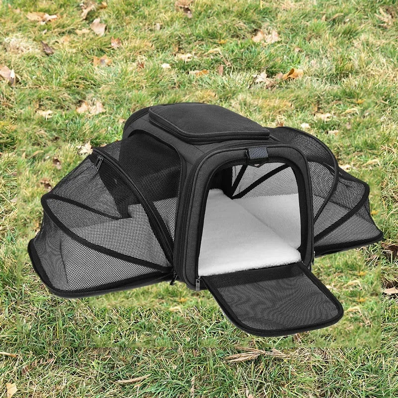 600D cation fabric cat carrier bag in grey blue edge colour with medium soft hardness construction