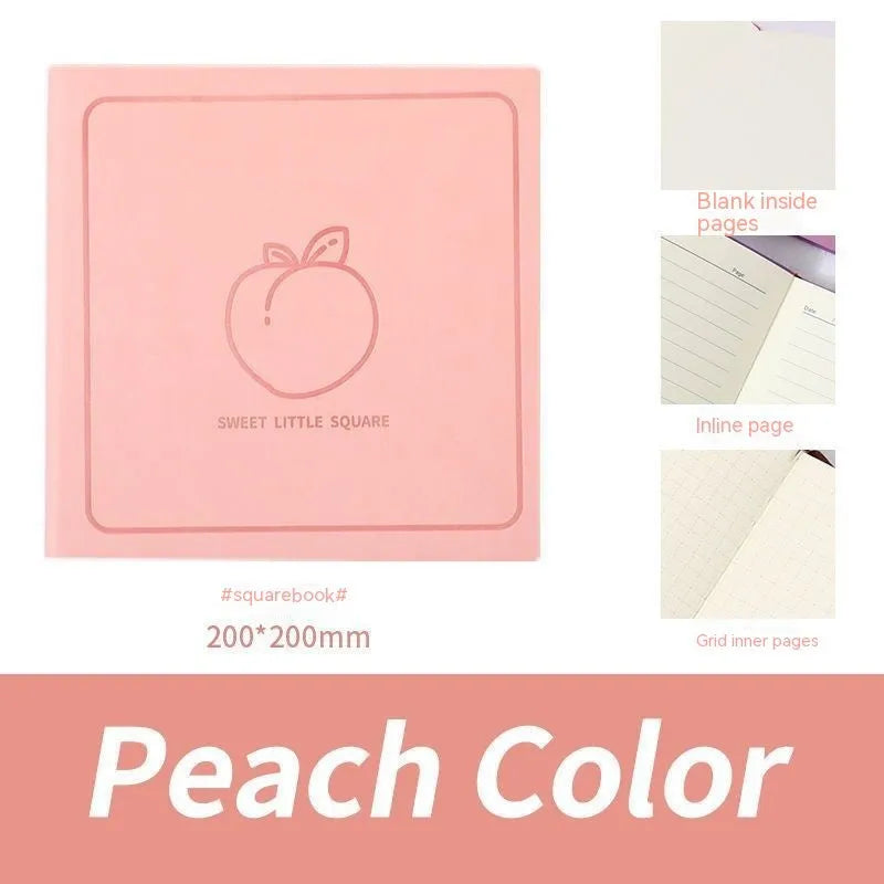 Square faux leather notebook with Daolin paper pages in peach pink, avocado green, and blueberry purple colour options