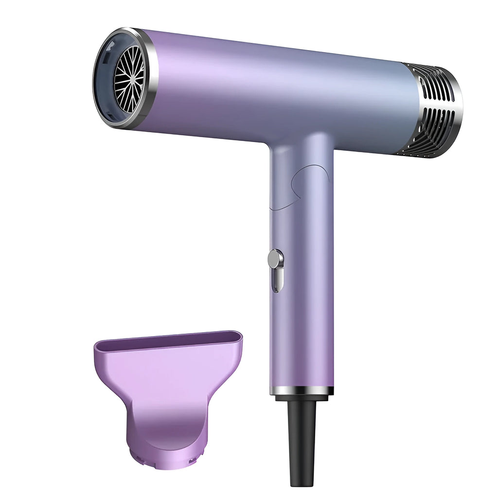 Green and purple foldable portable hair dryer with compact collapsed design