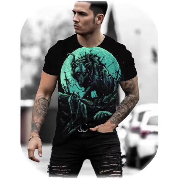 Retro 3D animal print men's short-sleeved T-shirt in Bird Eye polyester fabric