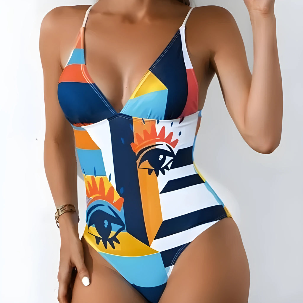 Women's plus size solid colour bikini swimsuit with backless design