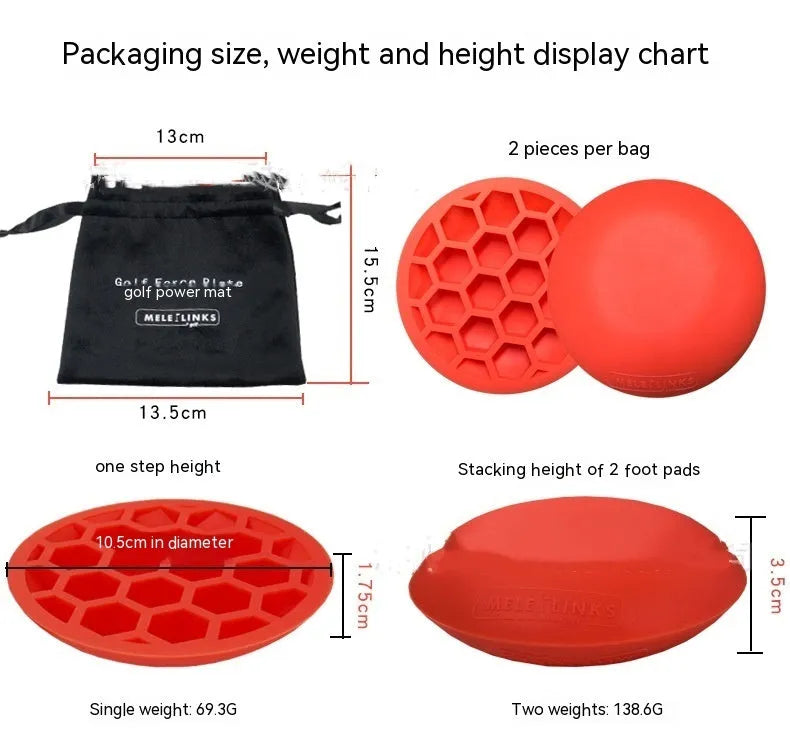 Orange red natural rubber golf training mat for centre of gravity and swing practice
