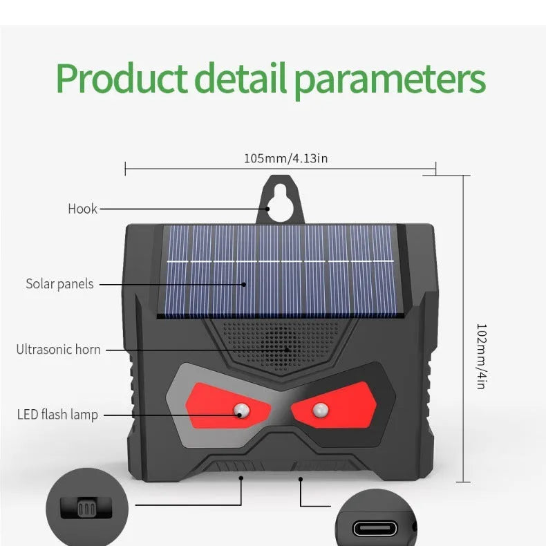Black animal-shaped solar ultrasonic repeller for outdoor gardens with 5W panel