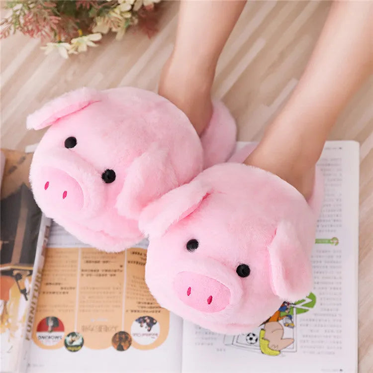 Pink pig design floor slippers with short plush fabric and PP cotton filling