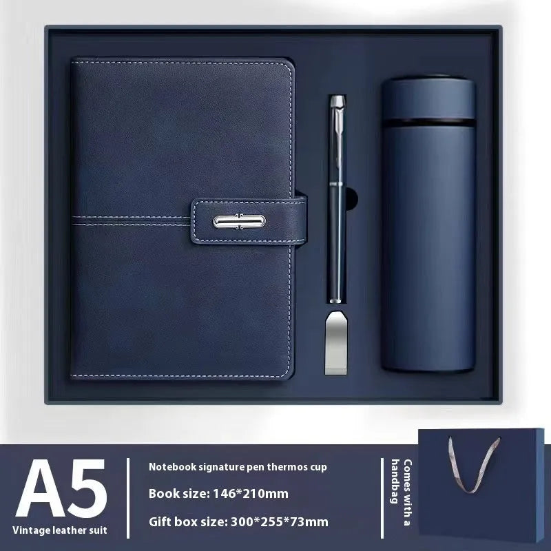 Customisable A5 notebook with PU leather cover in choice of colours, featuring wood-free paper.