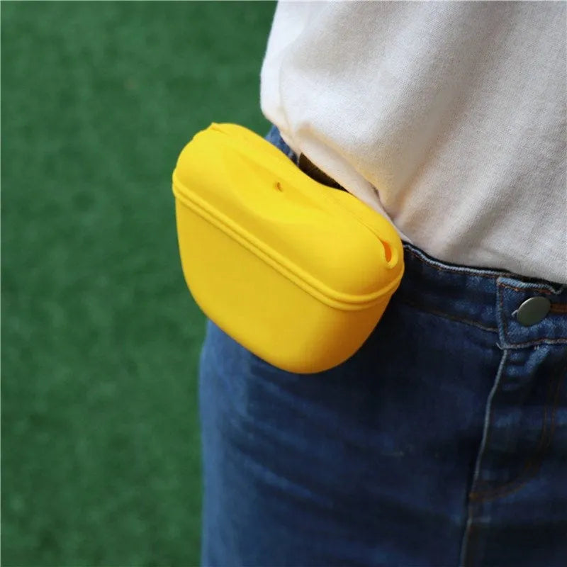 Silicone dog training treat pouch with clip and magnetic closure in assorted colours