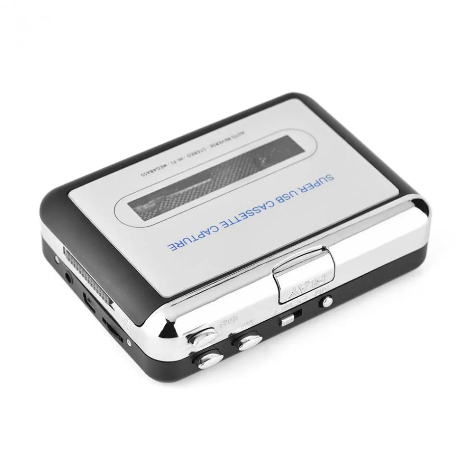 Silver USB cassette converter device for converting tapes to MP3 digital files