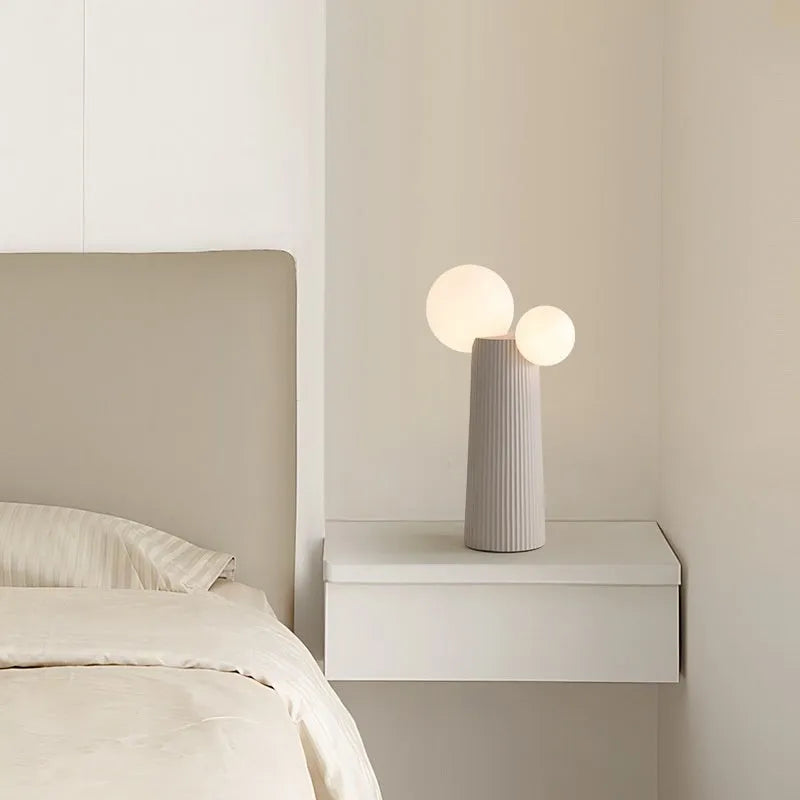 Modern minimalist cactus table lamp with resin base and PE lampshade in beige, 40 cm height