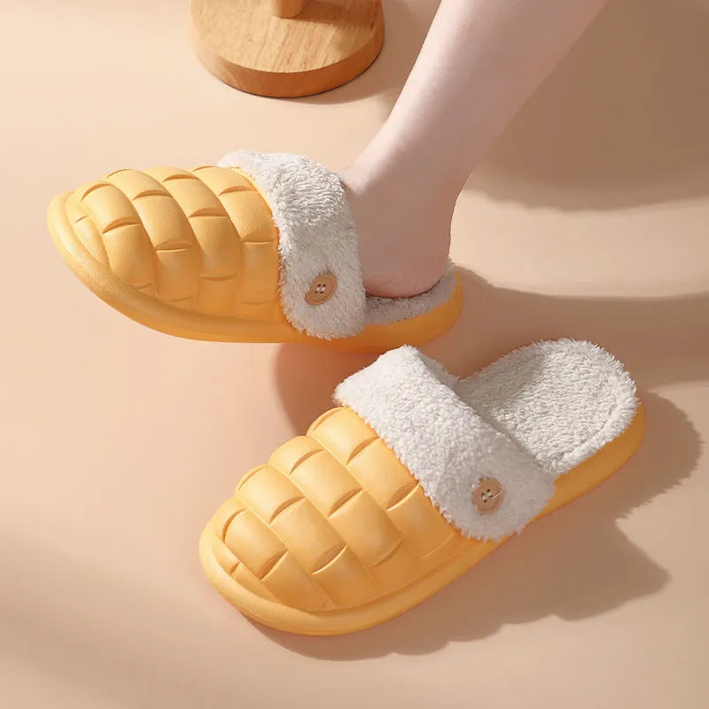 Plaid design women's detachable EVA house slippers with plush lining in various colours