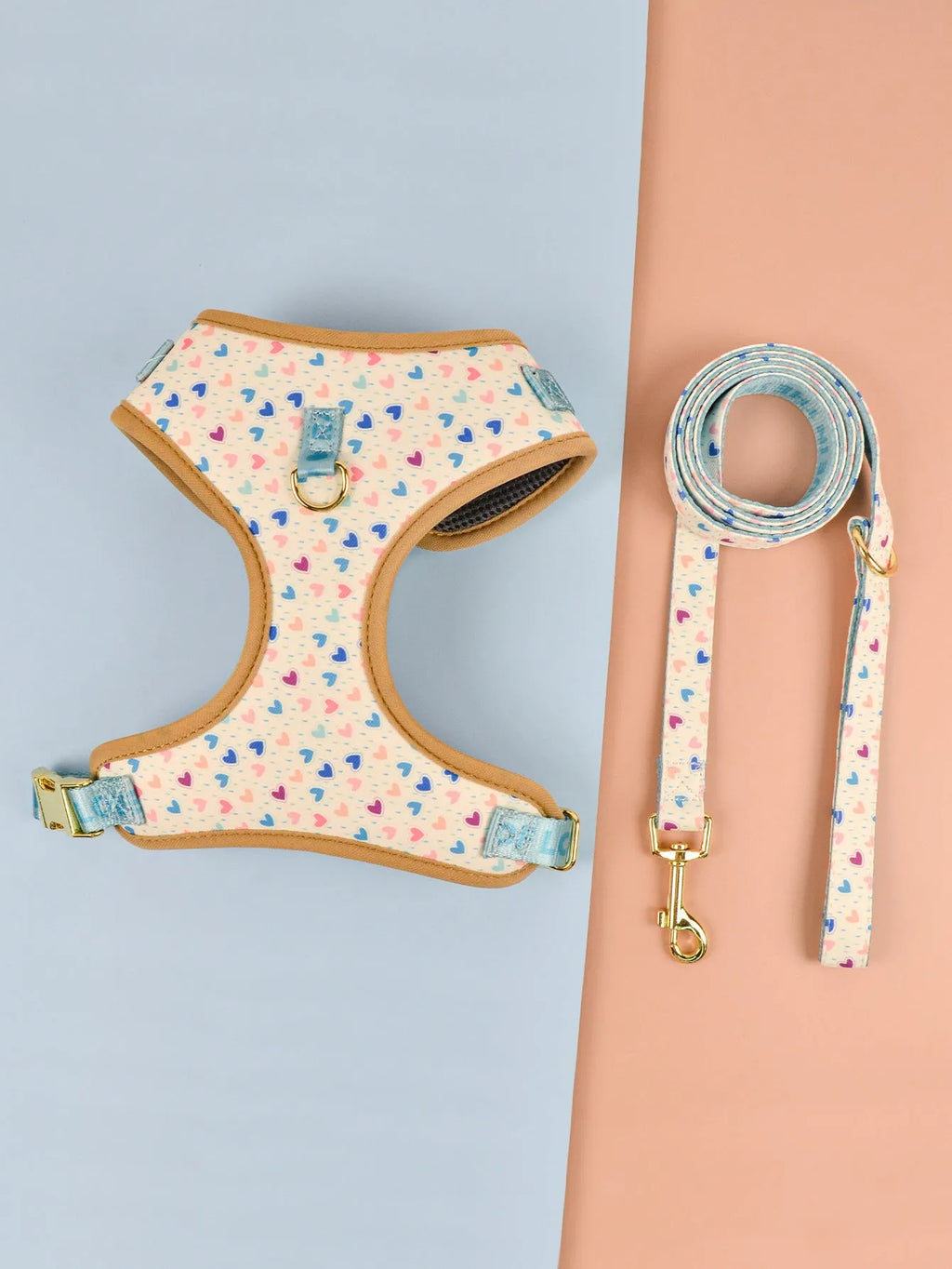 Polyester dog harness in blue ice cream colour pattern for medium large dogs