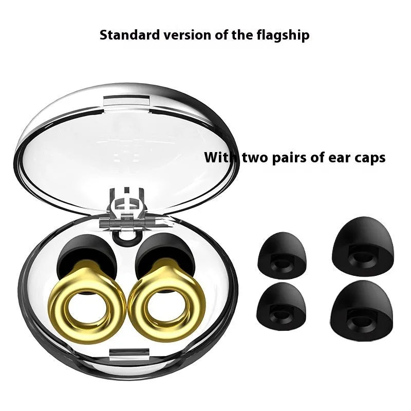 Noise reduction sleep earplugs with storage box and spare ear caps in five colour options