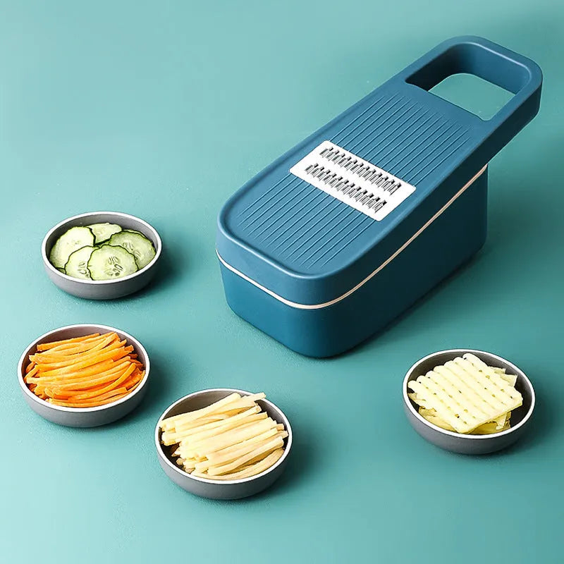 Multifunction kitchen grater with 304 stainless steel blade, PP body, in blue colour option