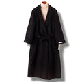 Wool coat with long suit collar in black and caramel colour options