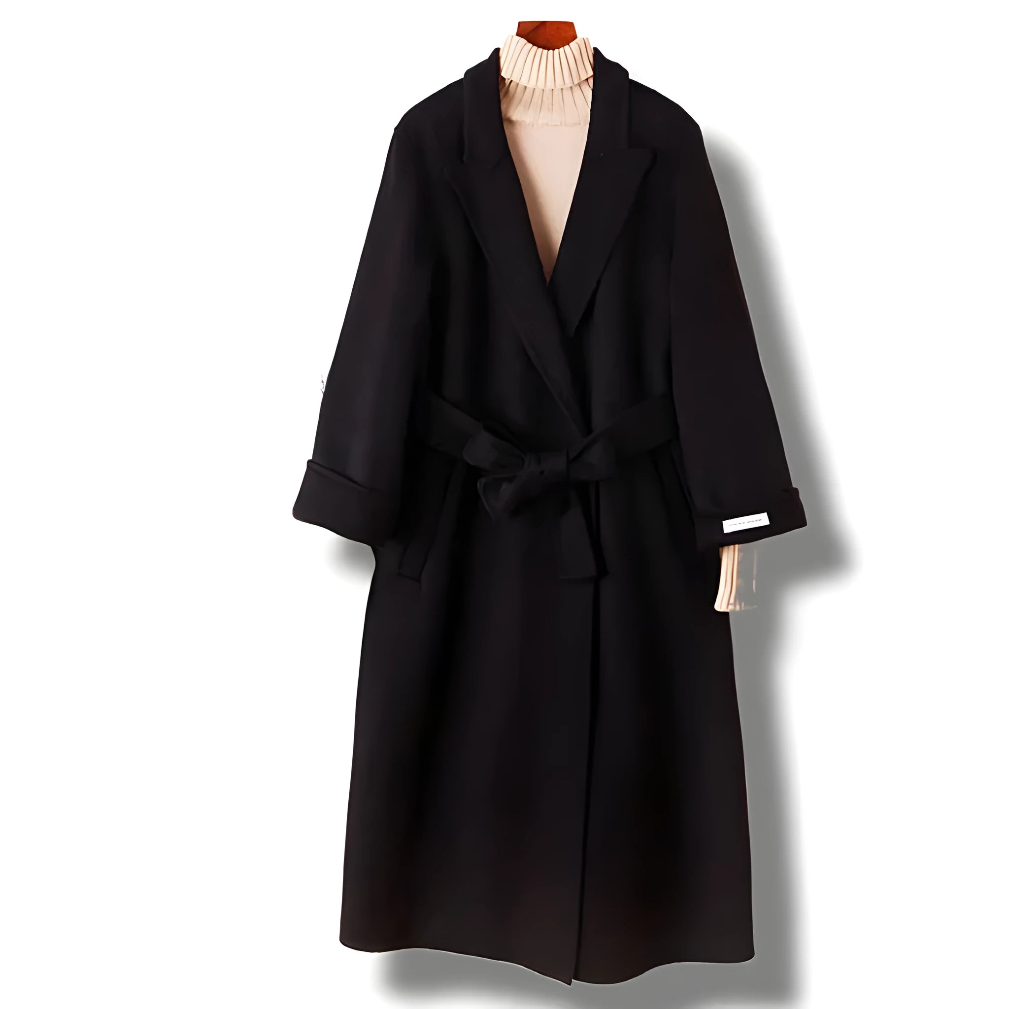 Wool coat with long suit collar in black and caramel colour options