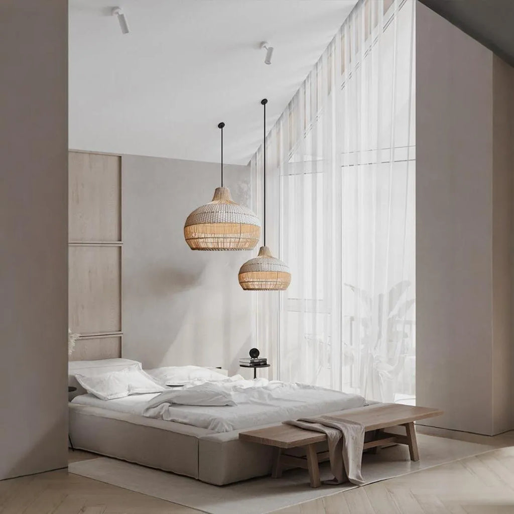 Silent Wind style rattan chandelier with 60cm diameter for pastoral Southeast Asian interior lighting.