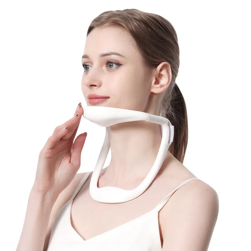 White PP plastic neck brace for cervical spine forward posture support and correction.