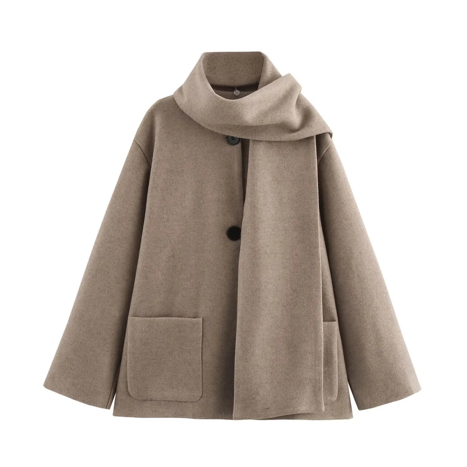 Women's polyester overcoat with artificial fur collar in street fashion style