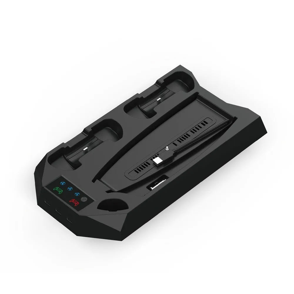 White PS5 charging base radiator with controller and headset storage compartments
