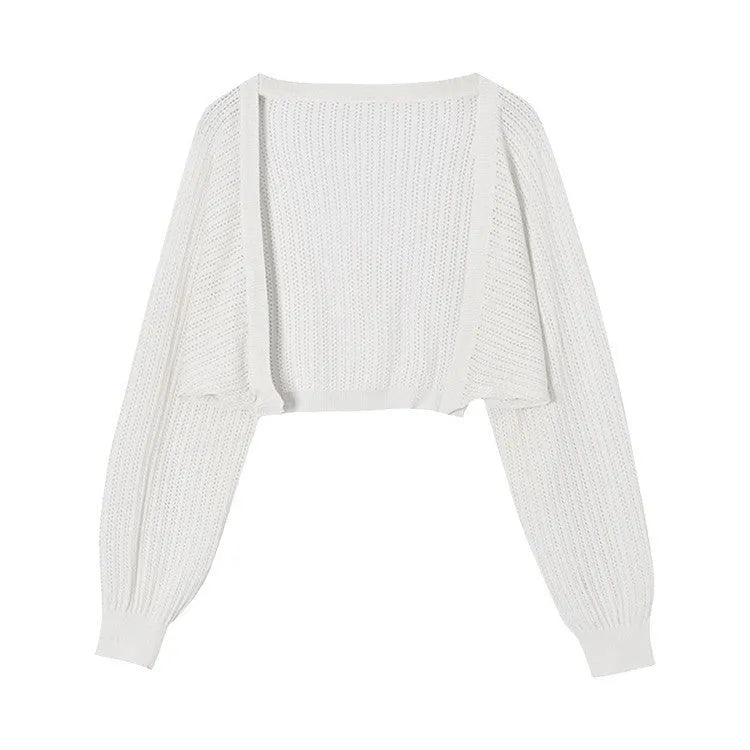 Hollow out lantern sleeve blouse in polyester linen blend fabric shown in apricot colour