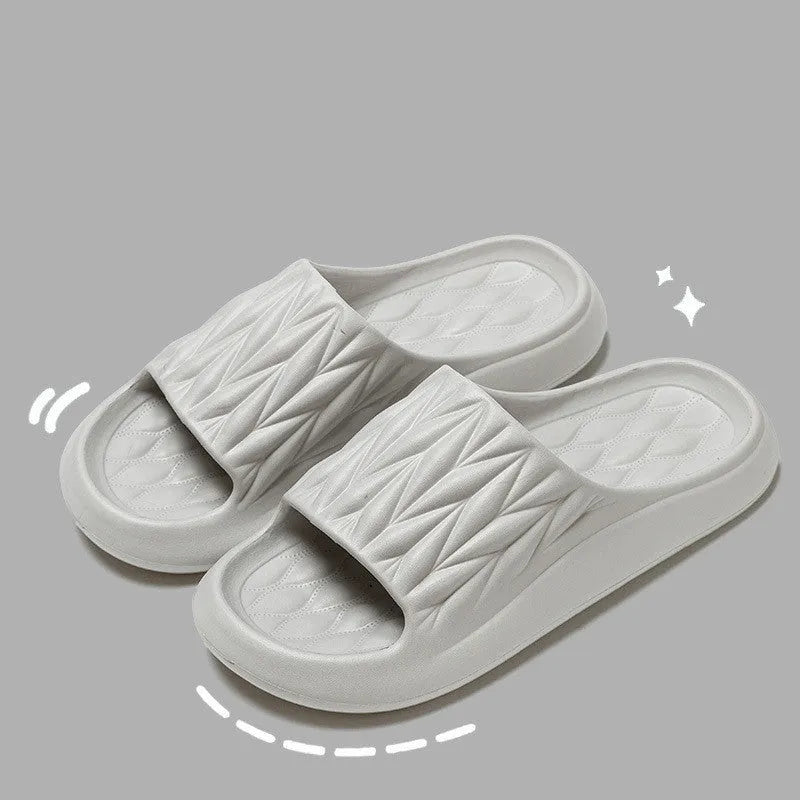 Leaf texture pattern EVA slippers for indoor household wear in black, green, grey, pink or white