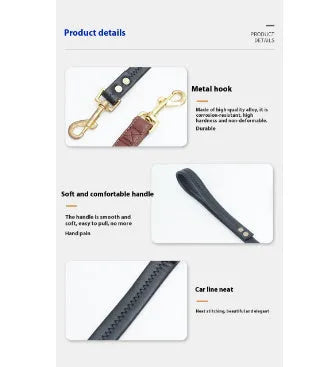 Roran high-grade PU leather pet traction belt in black or maroon with metal clip