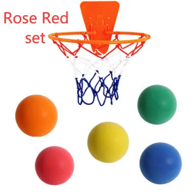 Assorted bright coloured silent high-density PU foam basketballs for indoor children's sports play.