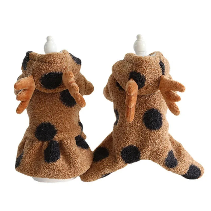 Polka dot elk pattern pet clothing for dogs and cats in skirt and four-legs styles