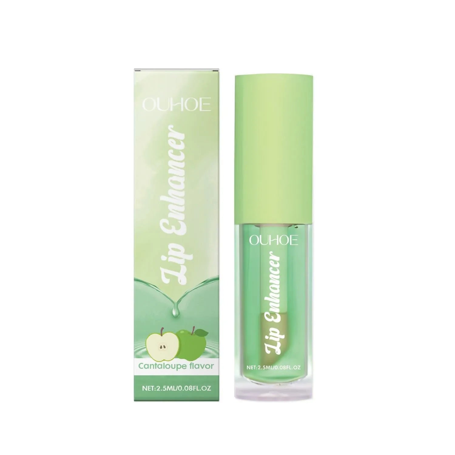 Clear Green Apple flavour lip oil with applicator, featuring ceramide and natural fruit oils.
