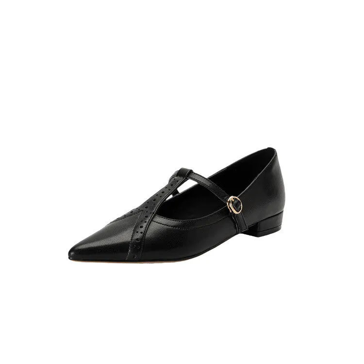 Women's brown pointed toe low-cut flat shoes with soft bottom and 3-5cm heel
