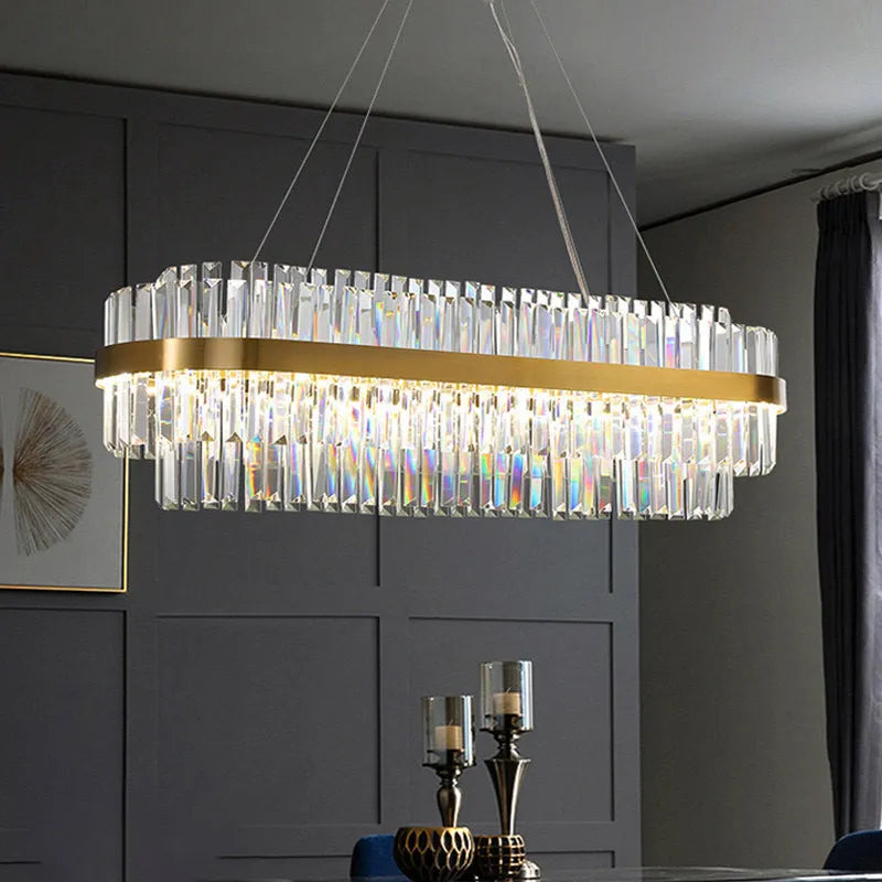 Crystal multi-head chandelier with stainless steel body and adjustable height for ceiling lighting