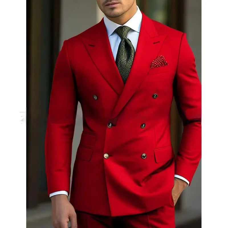 Men's light business style two-piece suit in chemical fibre and cotton blend fabric