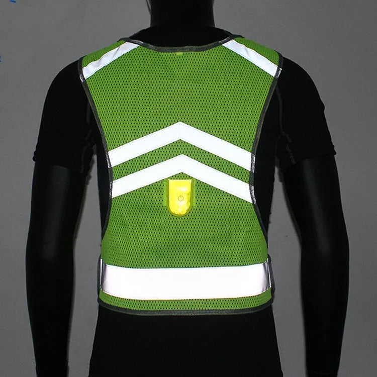 Fluorescent yellow LED light-emitting reflective mesh vest with arrow pattern and magnet clip
