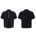 Men's loose fit polo t-shirt with a square collar in solid black, grey, or white.