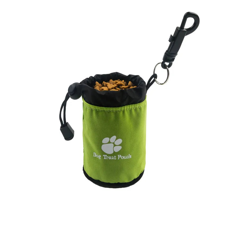 Mini pet training snack bag in red, green, black, or blue nylon with solid colour design